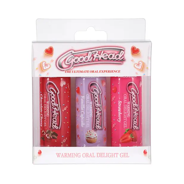 GoodHead Warming Oral Delight Gel Pack - 2 oz Strawberry/Vanilla Cupcake/Chocolate Cherry - Sexual Enhancers