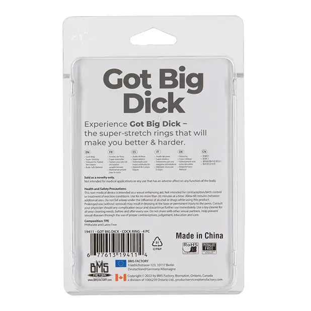 Got Big Dick 4 Pack Cock Rings - Black - Penis Enhancement