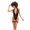 Halter Bodysuit w/Attached Harness Black S/M - Lingerie - Packaged