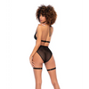 Halter Tie Top & High Waisted Bottom w/Attachable Garters Black S/M - Lingerie - Packaged