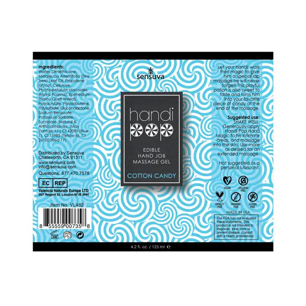 Handipop Hand Job Massage Gel - 4.2 oz Bottle Cotton Candy - Lubricants