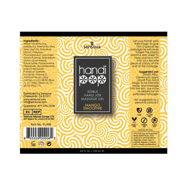 Handipop Hand Job Massage Gel - 4.2 oz Bottle Mango Smoothie - Lubricants