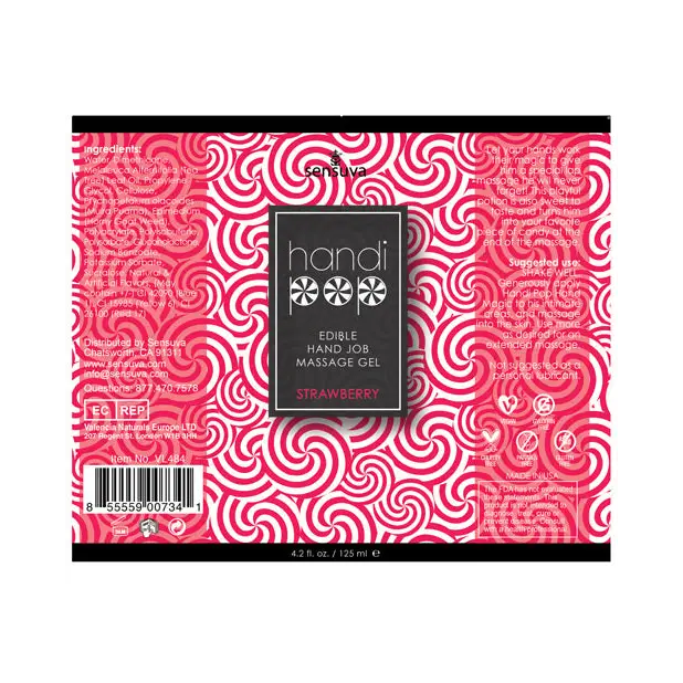Handipop Hand Job Massage Gel - 4.2 oz Bottle Strawberry - Lubricants