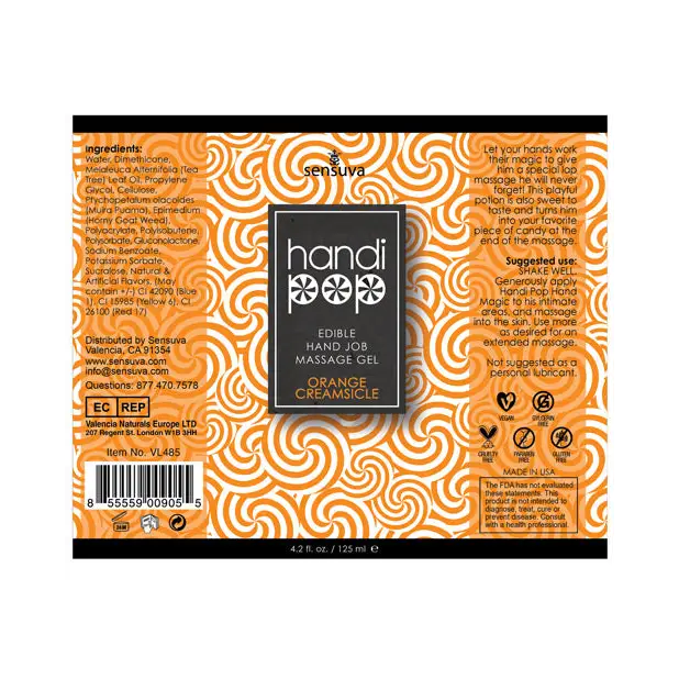 Handipop Hand Job Massage Gel - 4.2 oz Orange Creamsicle - Lubricants