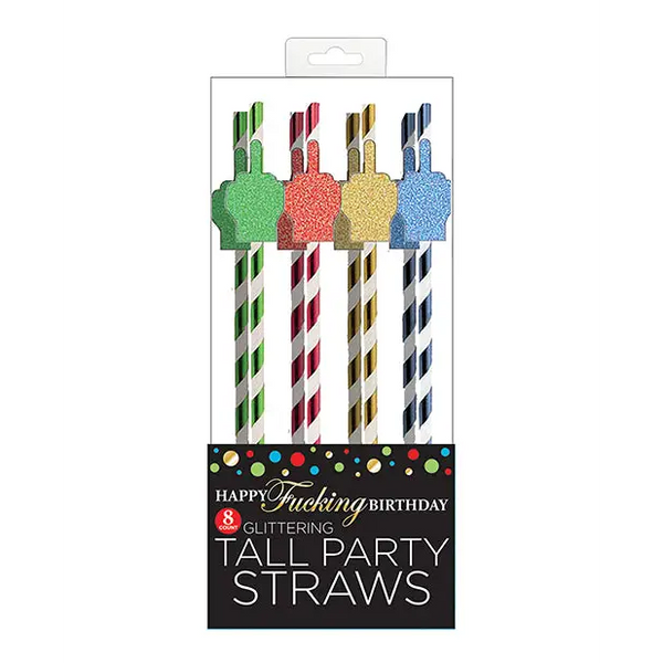 Happy Fucking Birthday Tall Straws - Pack of 8 - Bachelorette & Party Supplies