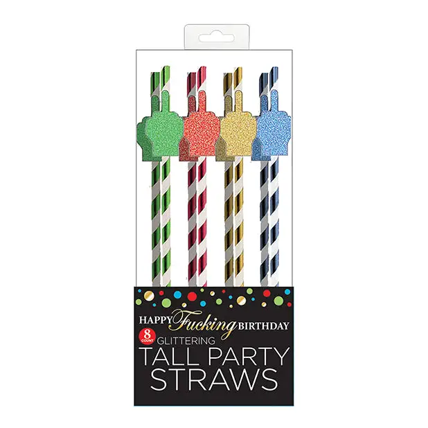 Happy Fucking Birthday Tall Straws - Pack of 8 - Bachelorette & Party Supplies