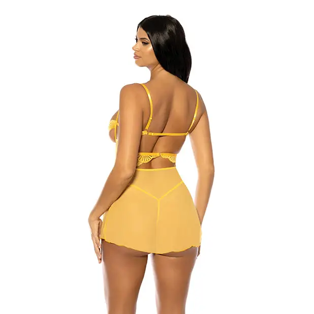 Hazel Peek-A-Boo Cup Babydoll w/G-String Panty - Yellow L/XL - Lingerie - Hanging