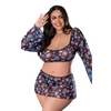 Hazy Dayz Shrooms Crop Top w/Skirt & Thong - Black QN - Lingerie - Plus/Queen - Packaged