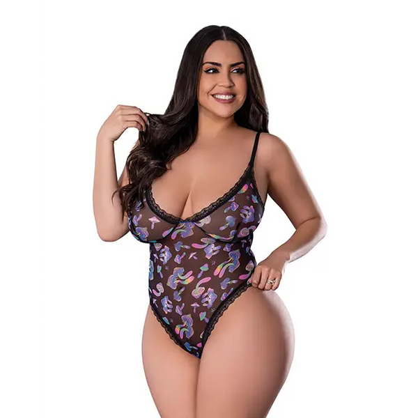 Hazy Dayz Shrooms Teddy - Black QN - Lingerie - Plus/Queen - Packaged