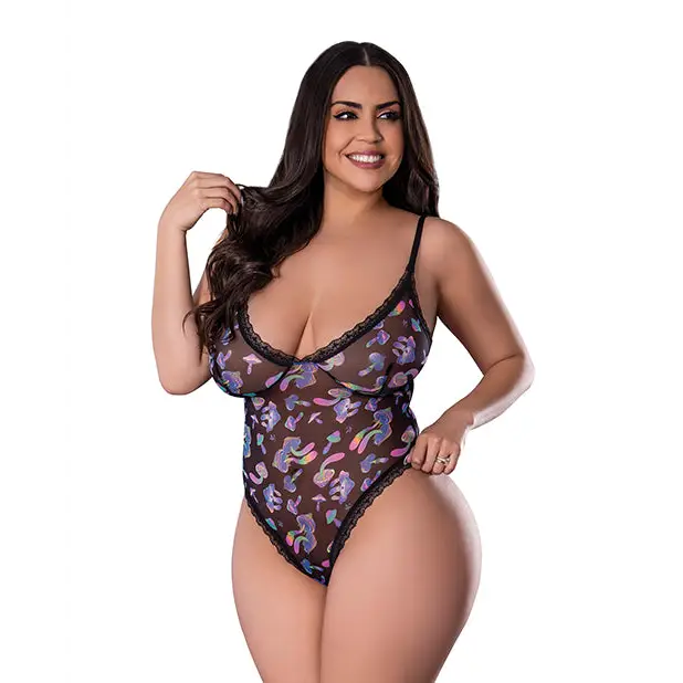 Hazy Dayz Shrooms Teddy - Black QN - Lingerie - Plus/Queen - Packaged