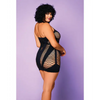 Heart of Chaos Seamless Chemise w/Halter Strap & Vertical V Cut Outs Black QN - Lingerie - Plus/Queen - Packaged