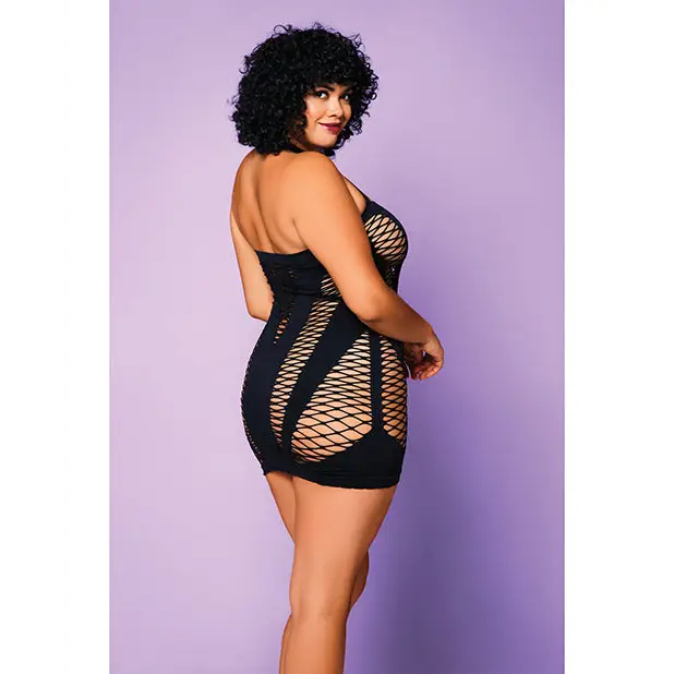 Heart of Chaos Seamless Chemise w/Halter Strap & Vertical V Cut Outs Black QN - Lingerie - Plus/Queen - Packaged