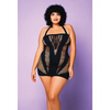Heart of Chaos Seamless Chemise w/Halter Strap & Vertical V Cut Outs Black QN - Lingerie - Plus/Queen - Packaged