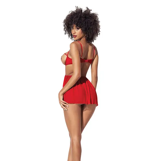 Heart Open Cup Babydoll & G-String Red L/XL - Lingerie - Packaged