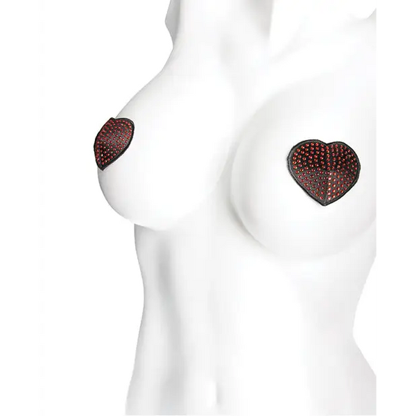 Heart Rhinestone Pasties - Red/Black O/S - Lingerie - Hanging