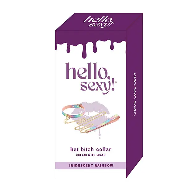 Hello Sexy! Hot Bitch Collar & Leash - Iridescent Rainbow - Bondage Blindfolds & Restraints