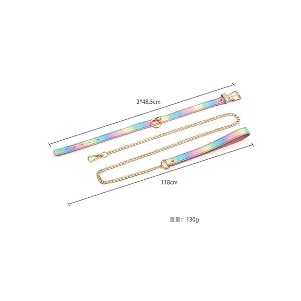 Hello Sexy! Hot Bitch Collar & Leash - Iridescent Rainbow - Bondage Blindfolds & Restraints