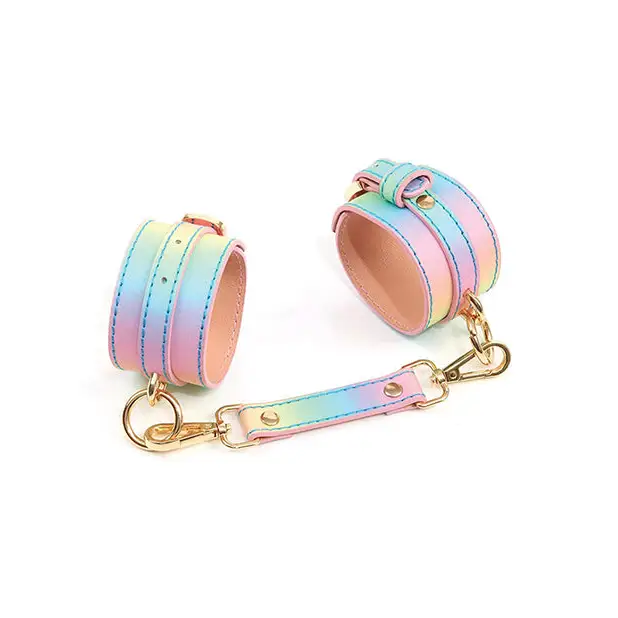 Hello Sexy! Hot Bitch Cuffs & Collar - Iridescent Rainbow - Bondage Blindfolds & Restraints