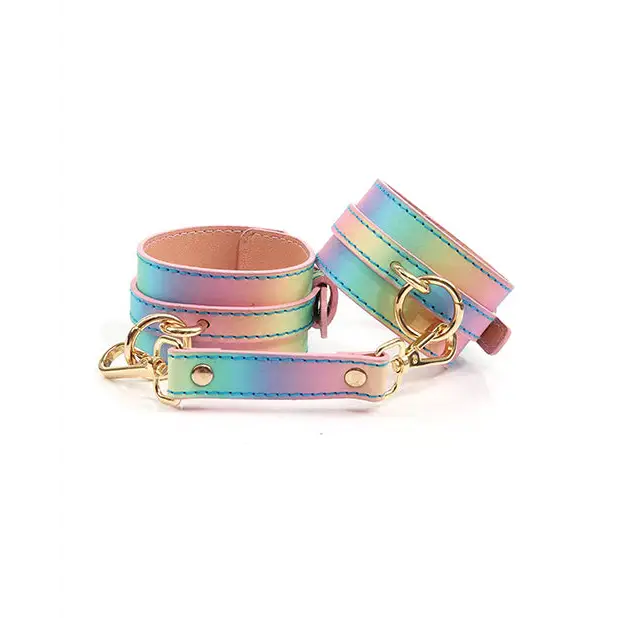 Hello Sexy! Hot Bitch Cuffs & Collar - Iridescent Rainbow - Bondage Blindfolds & Restraints