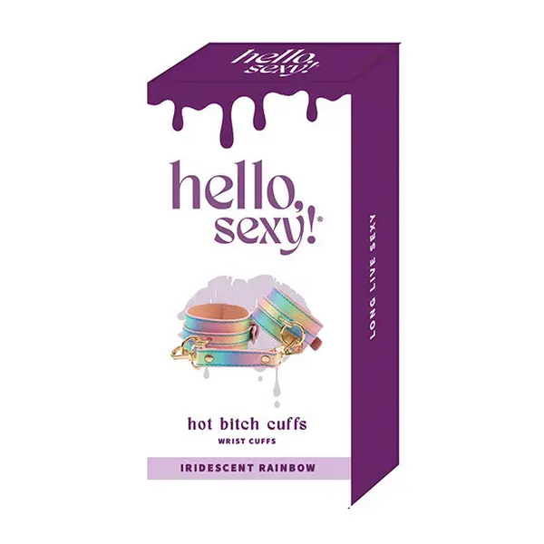 Hello Sexy! Hot Bitch Cuffs & Collar - Iridescent Rainbow - Bondage Blindfolds & Restraints