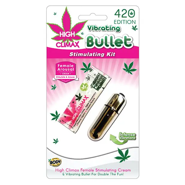 High Climax Vibrating Bullet Stimulating Kit w/Hemp Seed Oil - Silver - Stimulators