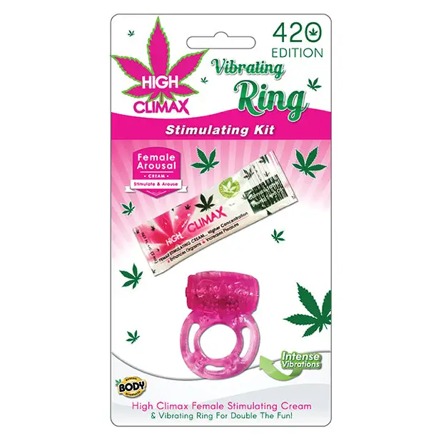 High Climax Vibrating Ring Stimulating Kit w/Hemp Seed Oil - Pink - Stimulators