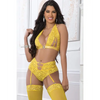 High Waist Lace Garter Panty Halter Top w/Stockings Illuminating O/S - Lingerie - Packaged