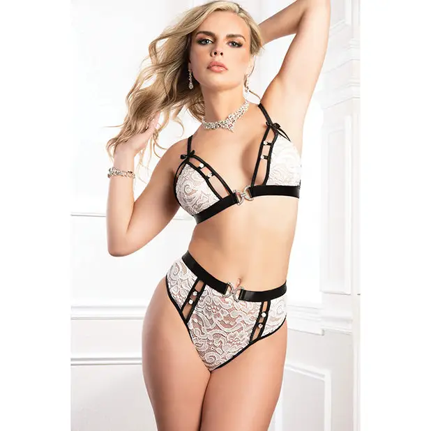 High Waist Lace Jeweled Panty & Bra White Tux O/S - Lingerie - Packaged