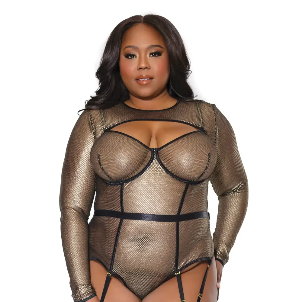 Holiday Metallic Fishnet Shrug Black/Gold OS/XL