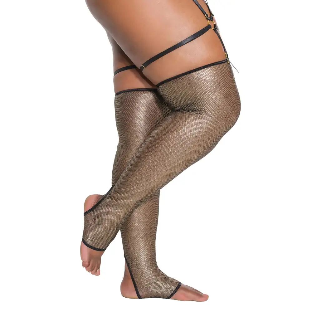 Holiday Metallic Fishnet Toeless Stockings Black/Gold OS/XL