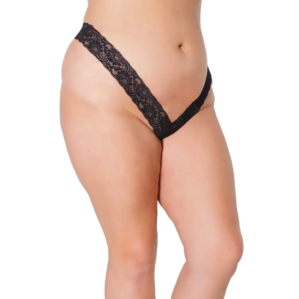 Holiday Scallop Stretch Lace High Leg Thong Black OS/XL