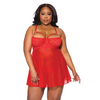 Holiday Scallop Stretch Lace & Mesh Babydoll & Thong Red/Gold 3X/4X