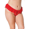 Holiday Stretch Lace & Mesh Crotchless Panty w/Ruffle Jingle Bell Waist Red OS/XL - Lingerie - Plus/Queen - Hanging