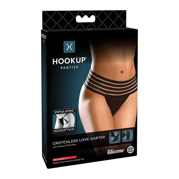 Hookup Panties Crotchless Love Garter Black S-L - Stimulators