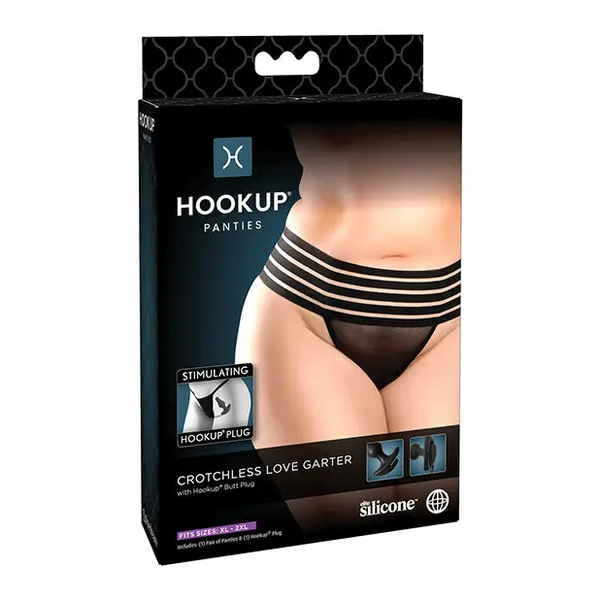 Hookup Panties Crotchless Love Garter Black XL-XXL - Stimulators