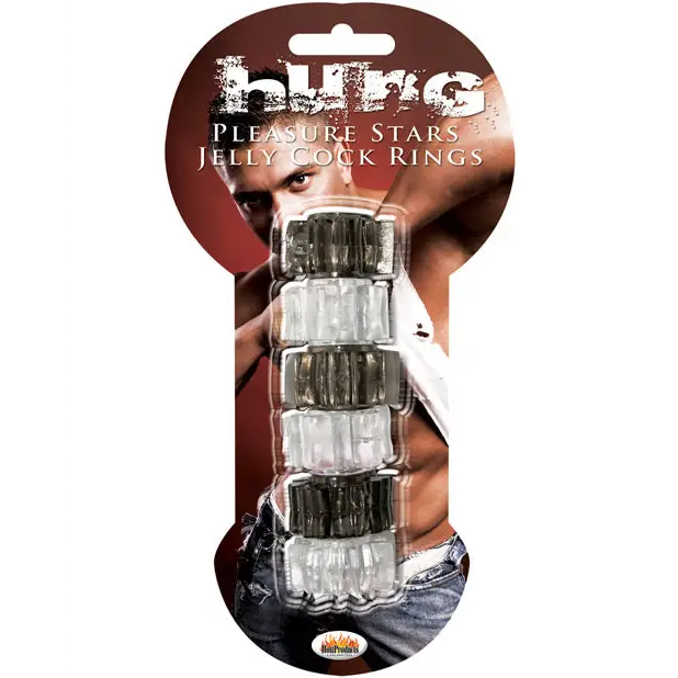 Hung Pleasure Stars Jelly Cock Rings - Black/Clear - Gay & Lesbian Products