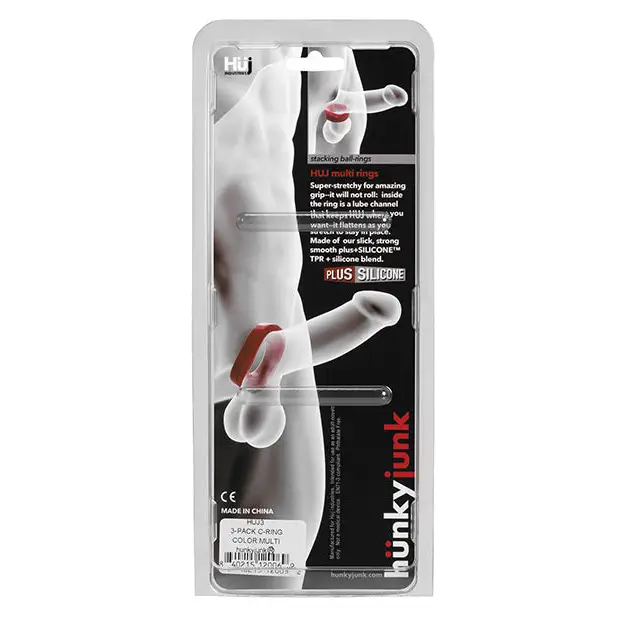 Hunky Junk C Ring Multi Pack - Asst. Colors Pack of 3 - Penis Enhancement