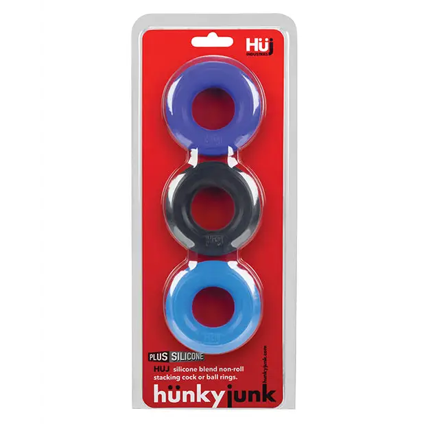 Hunky Junk C Ring Multi Pack - Cobalt Pack of 3 - Penis Enhancement