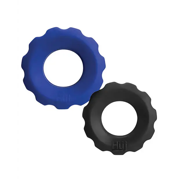 Hunky Junk Cog Ring 2 Size Double Pack - Cobalt & Tar Pack of 2 - Penis Enhancement