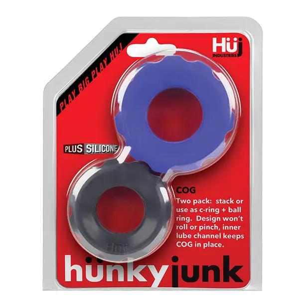 Hunky Junk Cog Ring 2 Size Double Pack - Cobalt & Tar Pack of 2 - Penis Enhancement