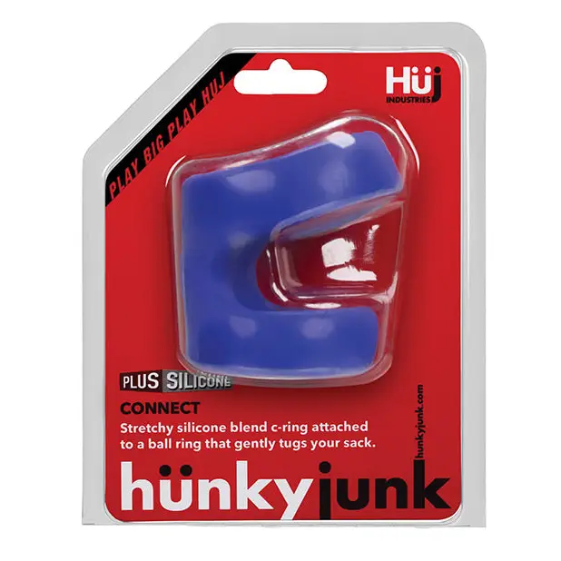 Hunky Junk Connect Cock Ring w/Balltugger - Cobalt - Penis Enhancement
