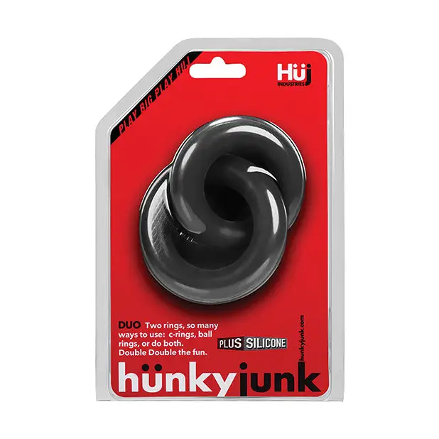 Hunky Junk Duo Linked Cock & Ball Rings - Tar - Penis Enhancement