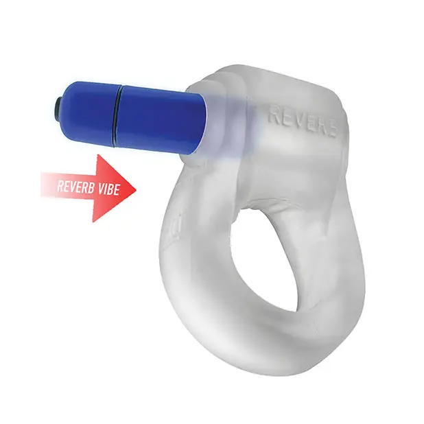Hunkyjunk Revring Cock Ring w/Vibe - Clear w/Blue Vibe - Penis Enhancement