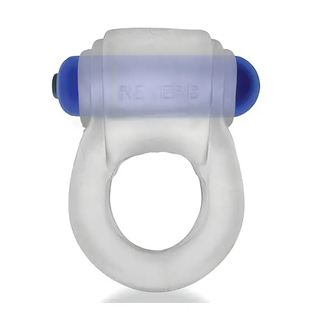 Hunkyjunk Revring Cock Ring w/Vibe - Clear w/Blue Vibe - Penis Enhancement