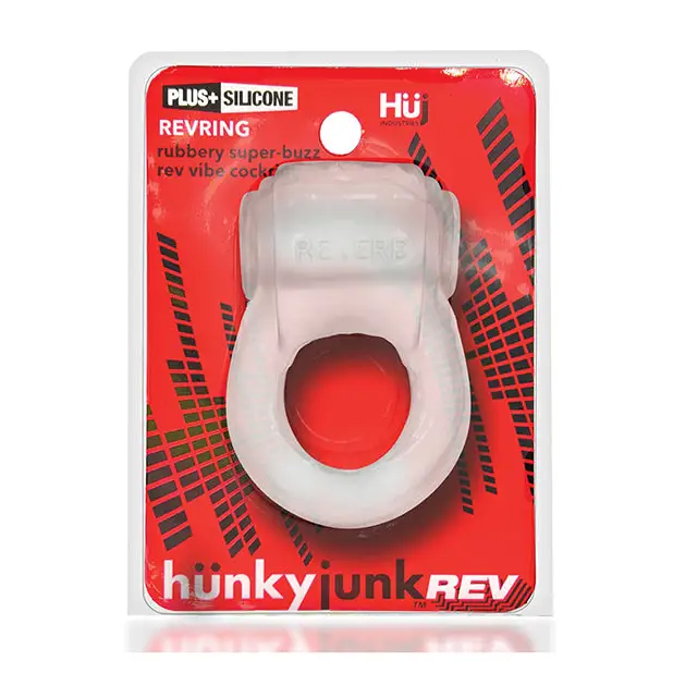 Hunkyjunk Revring Cock Ring w/Vibe - Clear w/Blue Vibe - Penis Enhancement