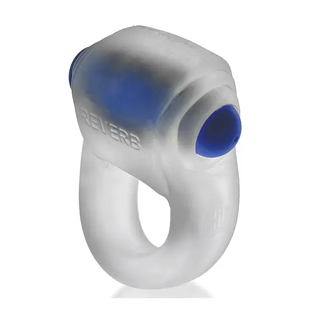 Hunkyjunk Revring Cock Ring w/Vibe - Clear w/Blue Vibe - Penis Enhancement