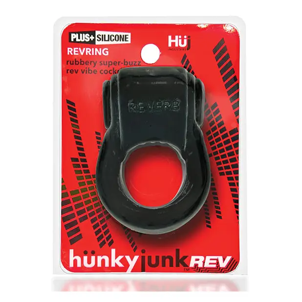 Hunkyjunk Revring Cock Ring w/Vibe - Tar w/Red Vibe - Penis Enhancement
