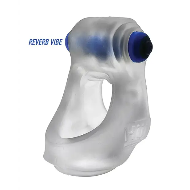 Hunkyjunk Revsling Sling w/Vibe - Clear Ice w/Blue Vibe - Penis Enhancement