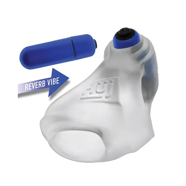 Hunkyjunk Revsling Sling w/Vibe - Clear Ice w/Blue Vibe - Penis Enhancement