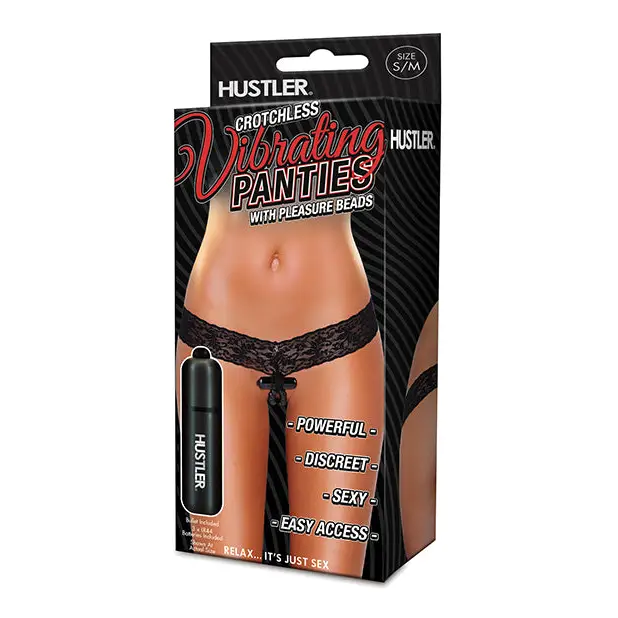 Hustler Vibrating Panties w/Hidden Vibe Pocket Bullet & Stimulation Beads Black S/M - Stimulators
